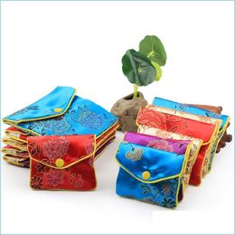 Jewellery Pouches Bags Silk Satin Pouch Bag Snap Button Brocade Embroidery Flower Gift Coin Purse Storage 1 68Xy M2 Drop Delivery Pac Dhji5