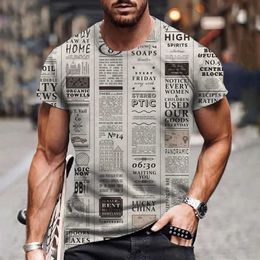 Men's T-Shirts Funny Newspaper 3D Printed Mens T-shirts Street Fashion Hip-hop Short-sleeved Oversized Summer Lightweight Breathable Clothing