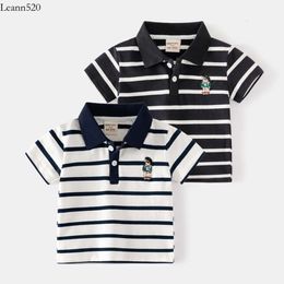 Children's striped polo shirt 2024 new summer Korean version children's clothing boy short T-shirt baby half sleeved top trendy