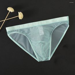 Underpants 1pc Men's Low Waist Briefs Solid Color Breathable Underwear Thongs Lingerie Sexy See Through U-convex Pouch Male Panties