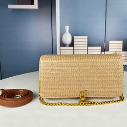 Top Quality Grass Woven Tassel Bag Luxury Designer Straw Genuine Leather Crossbody Bag Gold Hardware Shoulder Bag Fashion Women Casual Shopping Handbag Purse