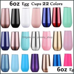 Mugs 6Oz Beer Wine Coffee 22 Colours Egg Tumblers With Lid Stainless Steel Glass Thermos Insated Water Bottle Christmas Drop Delivery H Dhk7V