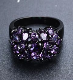 Small Oval Purple Crystal Zircon Star Flower Rings For Women Men Vintage Black Gold Multicolor Stone Ring Female Wedding Jewelry9276660