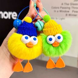 Plush Keychains Bag Parts Accessories Cute Bell Duck Fluffy Pom Pendant Spirit Little Rabbit Hair Ball Keychain Doll Backpack Decorative Keyring WX5.30