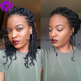 High quality kinky twist brazilian full lace front wig Short Bob Wig Synthetic Heat Resistant Black Brown Box Braid Wigs for Black Wome Vcnd