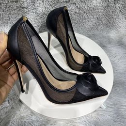 Dress Shoes Women Black Girl High Heels 12cm Sexy Design Extreme Thin Heel Pumps Woman Pointed Toe Mesh Club Models