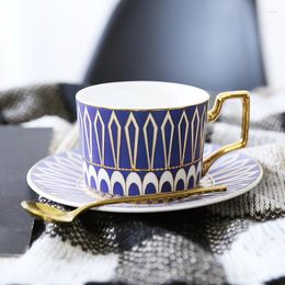 Cups Saucers European Style Ceramic Tea Cup And Saucer With Lid Creative Blue Handmade Coffee Afternoon Drinking Canecas Gifts BC60BD