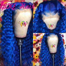 Lange vorgeplante brasilianische Vollkorn-Front-Perücken mit Baby Haar Kinky Curly Blue /Pink /Blonde /Schwarz /braune Spitzenperücken für Afrika Frauen Cncjk