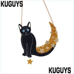 Pendant Necklaces New Fashion Jewelry Gold Moon Necklace For Ladies Acrylic Black Cat Star Large Sweater Drop Delivery Pendants Dhrmh