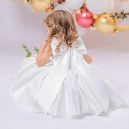 Birthday Party Dress for Kids Sweet Big Bow Princess Dress White Wedding Baptism Gown Baby Girls Christening Dress 1-5 Years 240603
