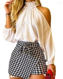 Work Dresses Elegant Women's Set Summer Standing Neck Print Urban Leisure Off The Shoulder Pullover Headband Short Skirt