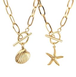 Pendant Necklaces Starfish Shell Necklace Stainless Steel For Women GoldSilver Colour Metal Toggle Chain Choker Beach Jewelry5780276