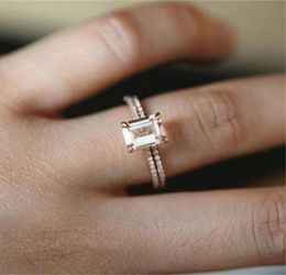 18K Rose Gold Rings Set Slim Princess Morganite Proposal Gift Clear Diamond Jewellery Birthday Party Engagement Wedding Band Ring8207536257