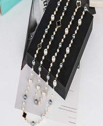 High quality fashion brand design imitation pearl necklaces for women long double layer bead necklace2374263