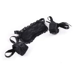Sexy Lingerie Erotic Lace Padded Eye Mask Blindfolded Patch Bdsm Handcuffs for Sex Fetish Toy Women Exotic Apparel 240603