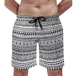 Men's Shorts White Black Ethnic Board Summer Vintage Print Classic Short Pants Men Sportswear Quick Drying Design Swim Trunks