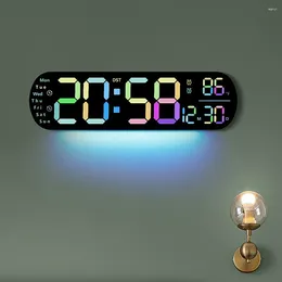 Wall Clocks Digital Clock LED Alarm With Large Display Remote Control 9 Colored Ambient Lights Brightness Adjustable