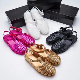 Casual Shoes MLSA 2024 Women's Flat Jelly Korean Style Adult Girls Retro Baotou Roman Sandals Ladies Shining Hollow Woven Beach