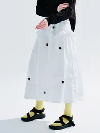 Skirts IMAKOKONI Original Design Elastic Waist White Skirt Lace Stitching Cotton Loose 234045