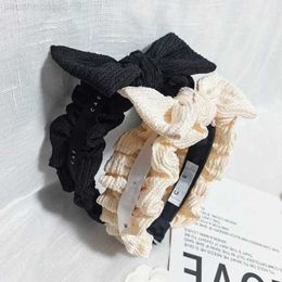 Headwear Hair Accessories Korean Pleated Headwear Cute Women Style High Grade Headband Black White Luxury Designer Bow Headbands Girl Family Birthday Gift HairBan