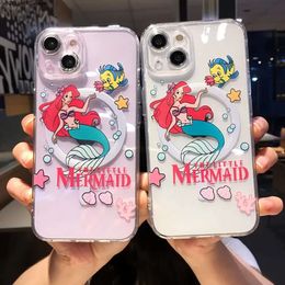Cartoon Ariel Princess Magsafe Magnetic Phone Case for IPhone 15 13 12 11 Max 14 Pro Couple Anti-drop Cover