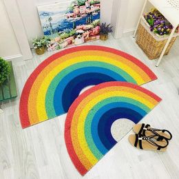 Carpets 1PC Home Rainbow Doormat Semicircle Floor Mat Bathroom Door Entrance Non-slip Mats Cartoon Color Rug Dustproof Waterproof Carpet