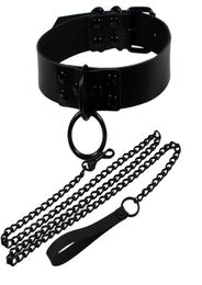 Chokers Fashion Sexy Rivet Women Man Dark Black Punk Gothic Alter Slave PU Leather Traction Rope Chain Bondage Necklace Jewelry1207855