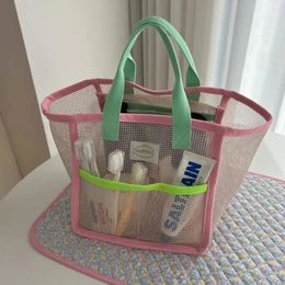 Pink green contrast beach bag childrens toy net portable storage bag outdoor travel swimming storage bag Organiser 240531