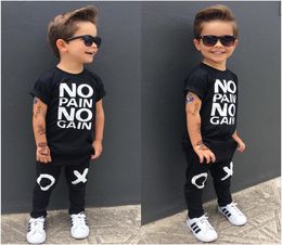 fashion boy039s suit Toddler Kids Baby Boy Outfits black Clothes No pain no gain letters printed Tshirt TopXO Pants 2pcs 9464504