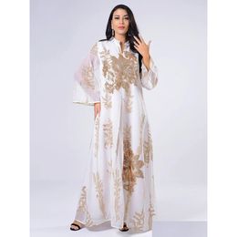 Ethnic Clothing Dress For Women Moroccan Kaftan Turkey Arabic Jalabiya White Islamic Robe Eid Sequins Embroidered Abaya 240412 Drop De Otdqa