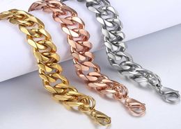Bracelets For Men Rose Gold Silver Colour Curb Cuban Link Chain Stainless Steel Bracelet Mens Jewellery Gifts 14mm HKBM255573029