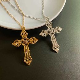 Pendant Necklaces Vintage Cross Necklace for Men Golden Silver Color Goth Accessories Gothic Grunge Male Neck Long Chain Summer Aesthetic Gifts