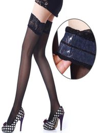 Whole Women Lace Top Stockings Latex 30D Ultrathin Sheer Silk Over Knee Thigh High Hosiery Sexy Silicone Band Stay up Stockings298351247