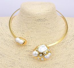 GuaiGuai Jewellery Natural White Keshi Pearl 24 K Yellow Gold Plated Choker Necklace Handmade For Women Real Jewlery Lady Fashion Je5094986