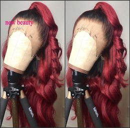 180density Pre Plucked brazilian full Lace Front Wigs For Black Women Ombre burgundy red Loose Wavy synthetic Wigs With Baby Hair Pxgxm