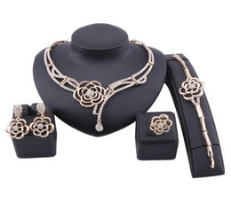 Fashion Dubai Gold Color Jewelry Flower Crystal Necklace Bracelet Ring Earring Women Italian Bridal Accessories Jewelry Set6674106