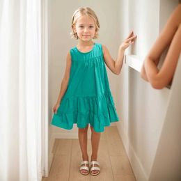 Girl's Dresses Big Kids Dress Solid Color Girls Party Dress Summer Children Dress Casual Style Clothes Girl 6 8 10 12 14 Y240529