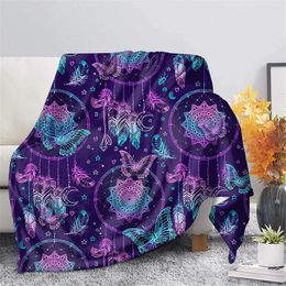 Blankets Purple Ultra Soft Bohemian Feather Animal Flannel Blanket For Adult Women Men Gifts Decoration