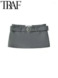 Women's Shorts With Belt Grey Women Skirts Casual 2024 Summer Zipper Low Rise Slim Short Package Hip Female Pants Y2K