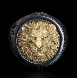 Cool Men039s 18K Yellow Gold Twotone Black Gold Diamond Ring Africa Grassland Lion Ring Men Wedding Party Jewelry Size 7 144693116