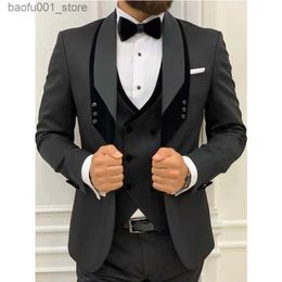 Men's Suits Blazers 2023 Latest Black Mens Wedding Dress Formal Fashion Slim Fit Mens Wear 3-piece Groom Wedding Dress Tailcoat Q240603