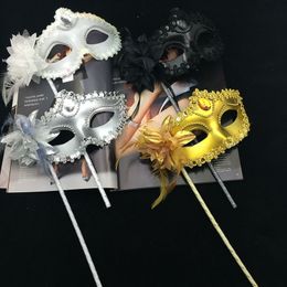 Halloween Party Masks Venetian Princess Dance-Party Handheld Mask Feather Side Flower Masquerade Parties Facemask T9I002657