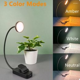 Table Lamps Round Hose Clip Book Light Three-Color Warm Night Reading Lamp USB Rechargeable Long-Life Lights For Bedroom
