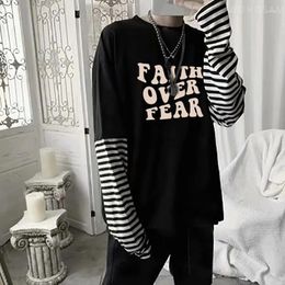 Men's T Shirts Boys Girls Trendy Unisex Shirt Slogan Letter Faith Over Fear Long Sleeve Tees Classic Striped Loose Casual T-shirt