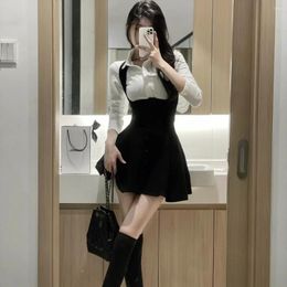 Work Dresses Korean Skirt Sets Long Sleeve Tunic White Blouse Tops High Waist Mini Outfits Roupas Femme Fashion Temperament Y2k Suit