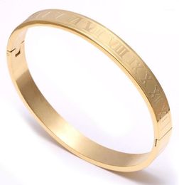 charm bracelet cuff stainless steel bracelets bangles gold women menloveopening bangles men jewelry Roman numerals bangle13344480