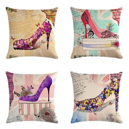 45x45cm Butterfly High Heels Pillow Case Fall Decor Cotton Linen Give Thanks Sofa Throw Pillow Cover Home Car Cushion Covers