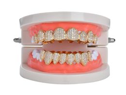 New Hip hop teeth tooth grillz copper zircon crystal teeth grillz Dental Grills Halloween jewelry gift whole for rap rapper me9132535