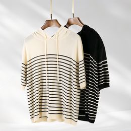 カジュアルカシミア女性セーターストライプクラシッククラシックルーズ薄いフード付きセーター女性セーター