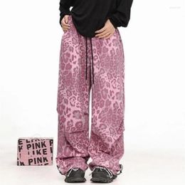 Women's Pants Y2k American Retro Personality Street Overalls Female Pink Leopard Parachute Harajuku Fashion Loose Casual Wide-Leg